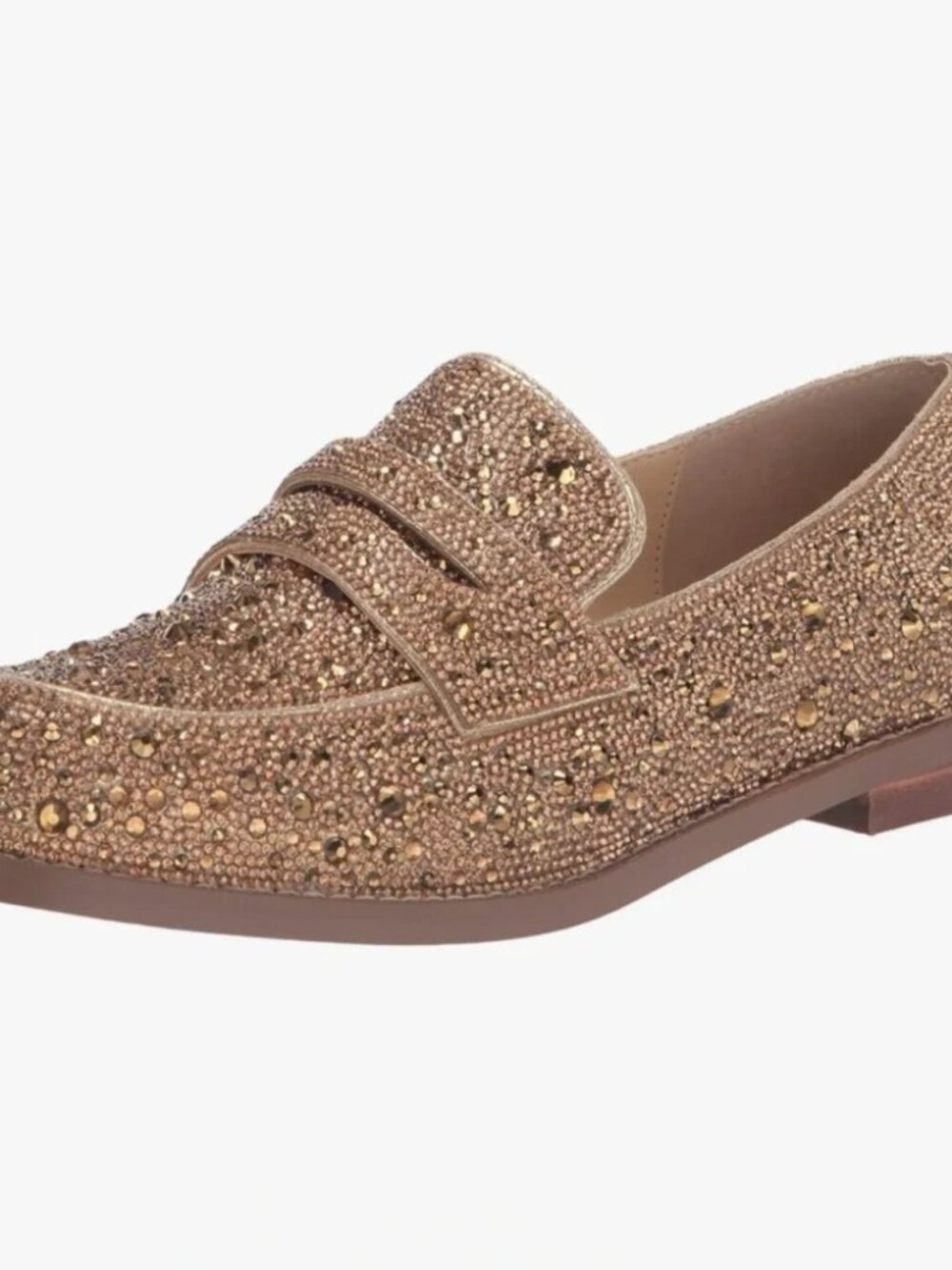 NEW Aron Gold Rhinestone Bedazzled Loafers Block Heel Slip On 6